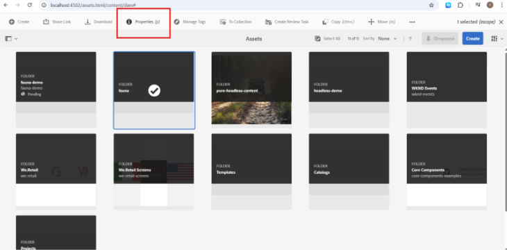 aem folder properties