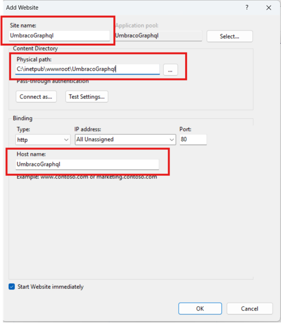 Create website in IIS