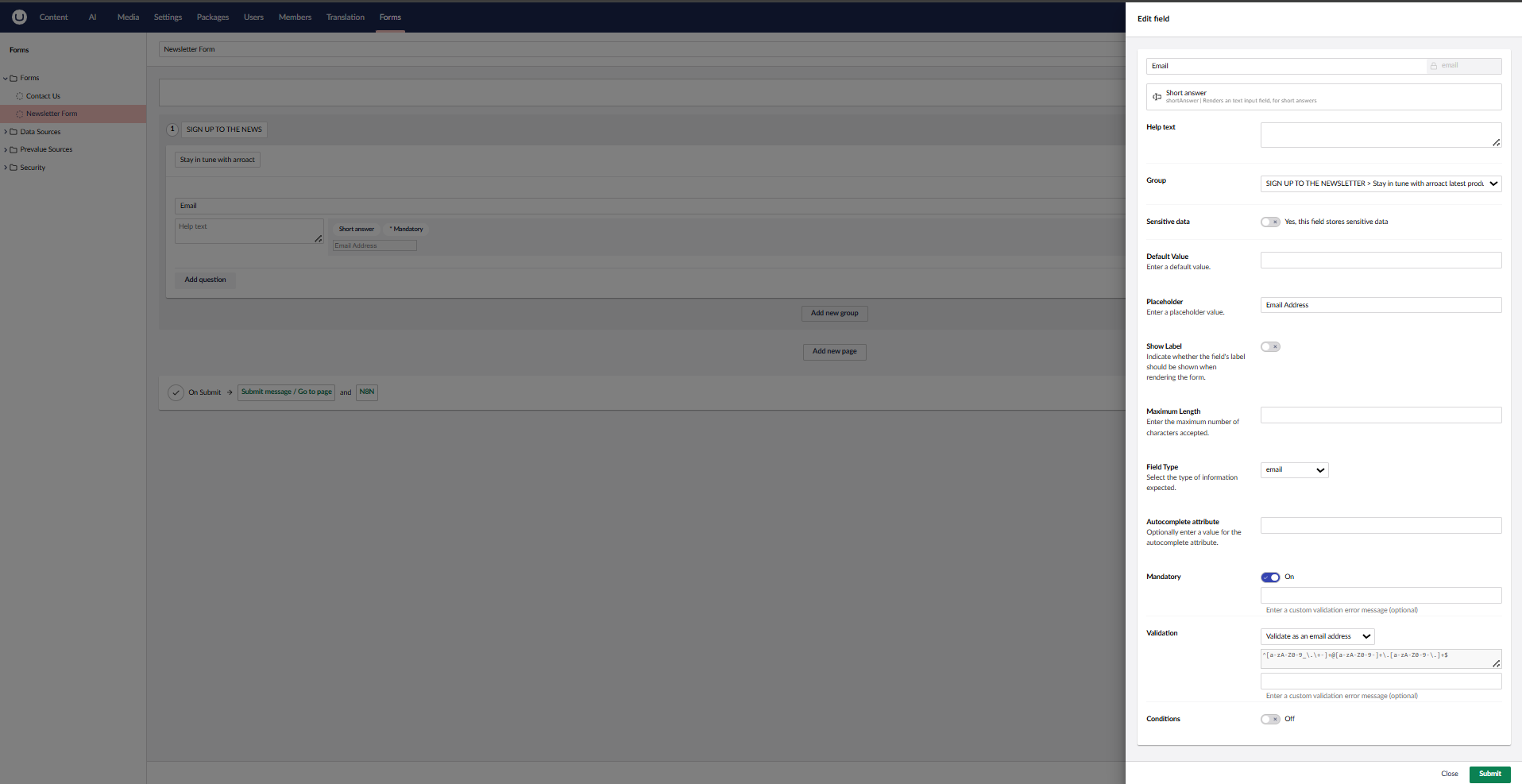Umbraco form option