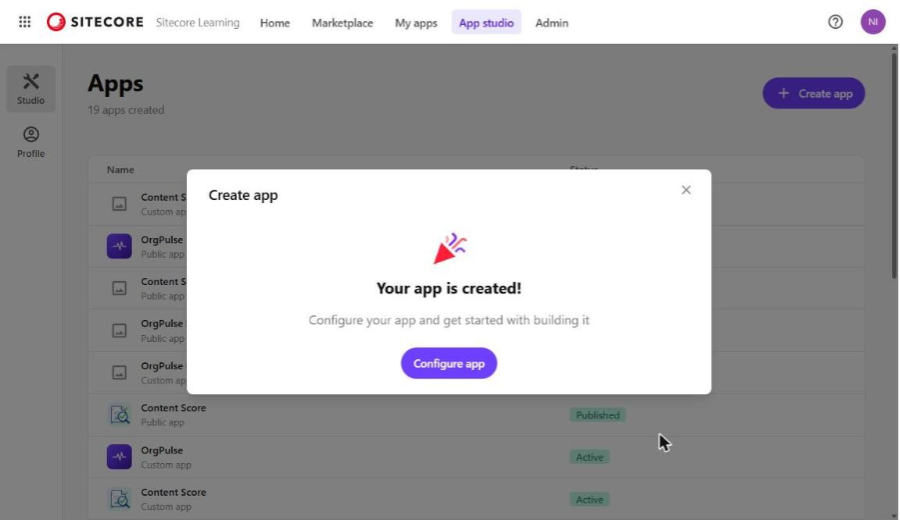 Your app is created! – Configure app