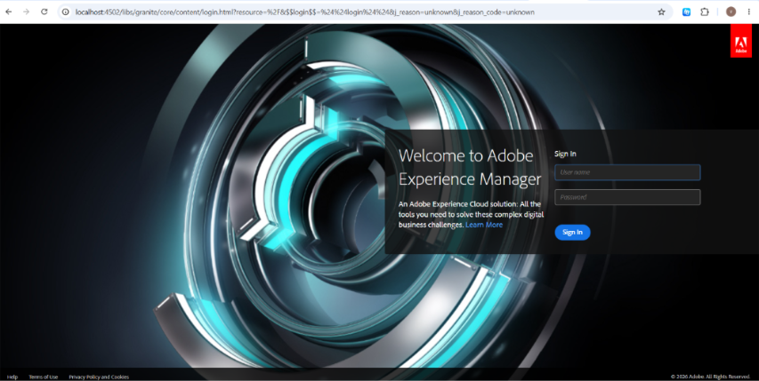 aem login screen