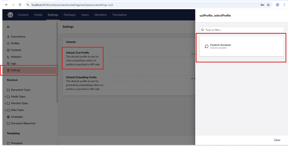 umbraco ai setting